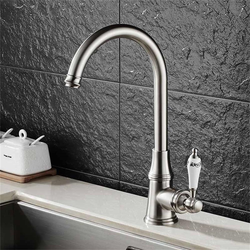 MXXQRHF Kitchen Faucets Single Lever Faucet 360 Rotate Deck Mounted Kitchen Faucet Single Holder Single Hole Mixers Taps,Nichel Brushed,China