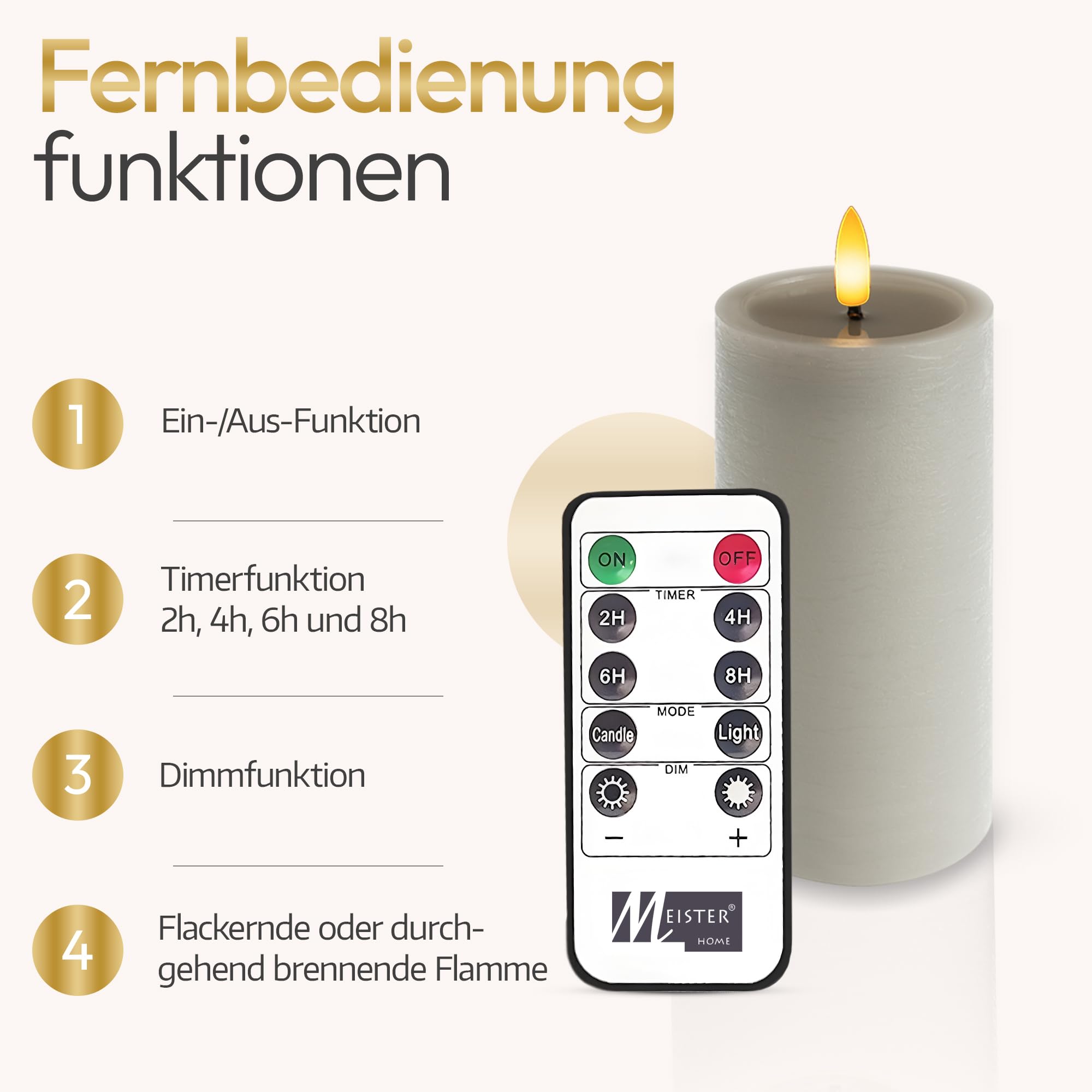 Meisterhome Juego de 3 velas LED grises, sin llama, con llama parpadeante, diseño rústico, con mando a distancia y temporizador, funciona con pilas, blanco cálido, 10/12,5/15 cm de alto