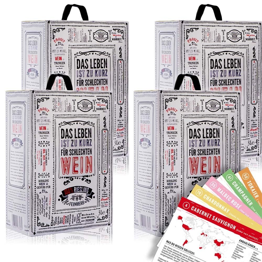 Riesling QbA, feinherb, Bag-in-Box, sortenreines Weinpaket + VINOX Winecards (4x3,0l)
