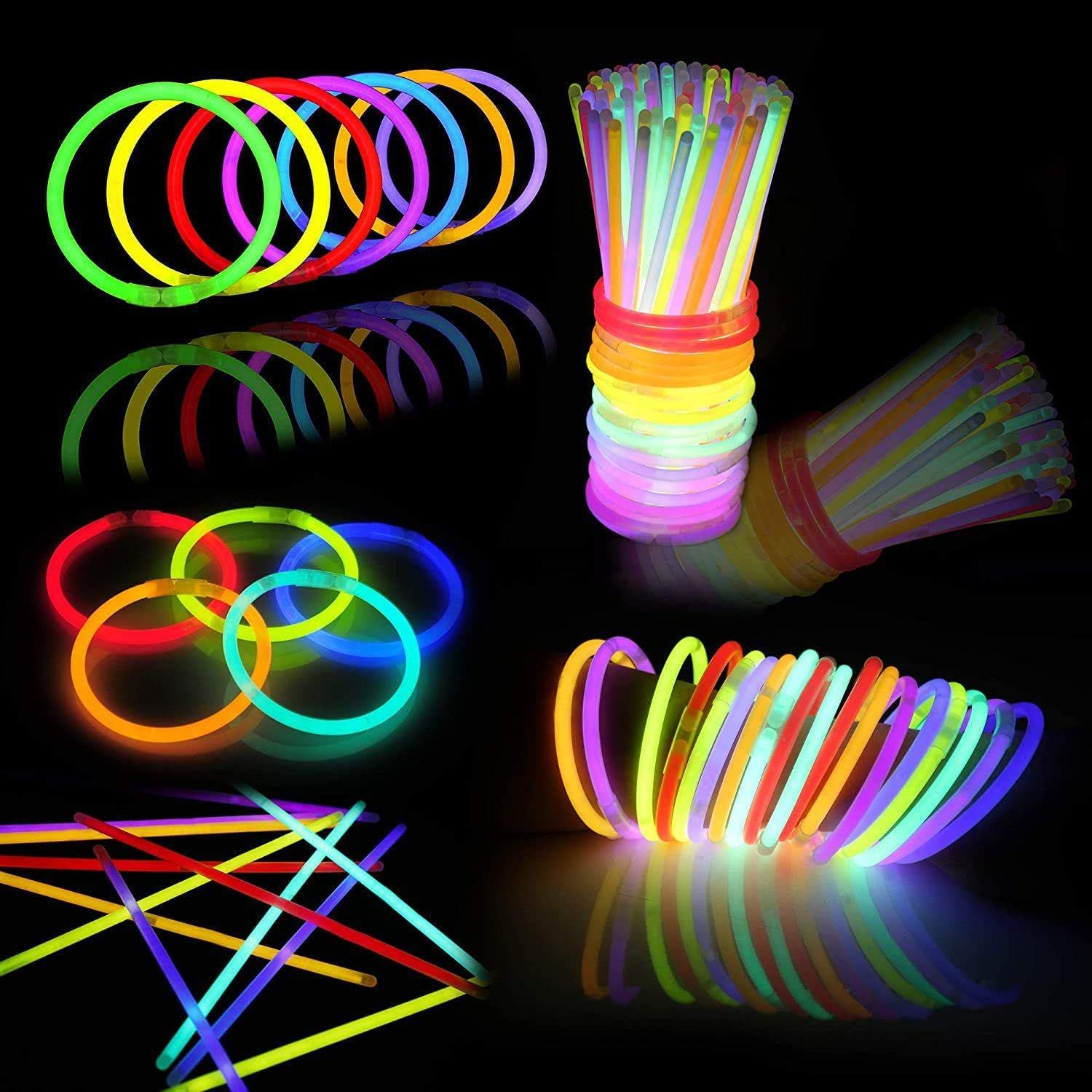 400 varillas brillantes a granel, pulseras iluminadas de neón y collares brillantes con conectores, palos que brillan en la oscuridad, Pascua, Navidad, paquete de suministros de fiesta de Halloween
