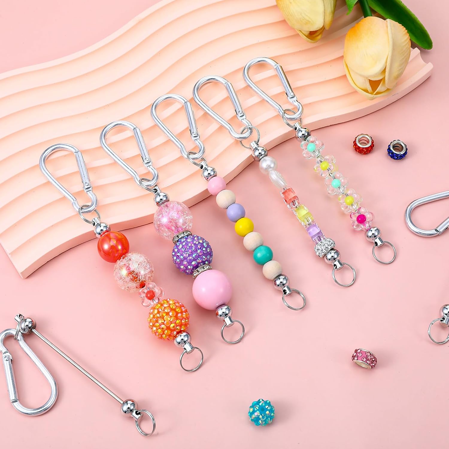 12 Pcs Beadable Keychains Bar Blank Beadable Keychain Bars, Beaded Item for Pendant DIY Sliver Snap Hook Keychain Bars for Crafts Supplies Jewelry Making Supplies - Image 2