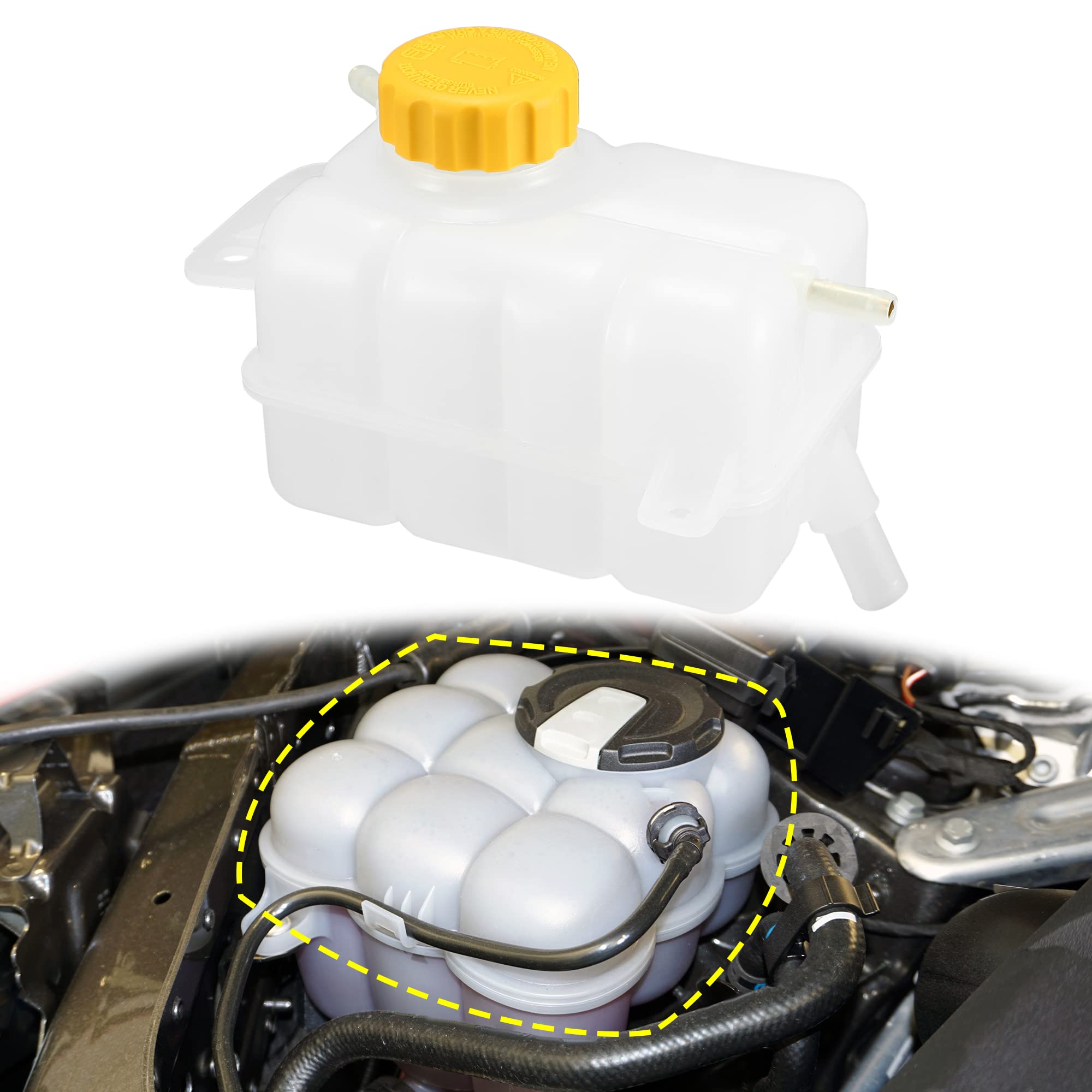 A ABSOPRO Depósito De Refrigerante Del Radiador Para Chevrolet Aveo 07-11 | Plástico, Transparente, 17X10X10Cm, 96930818,95216944, Para Pontiac G3 Base 1.6L 2009-2010, Ent 42Mm, Sal 14Mm
