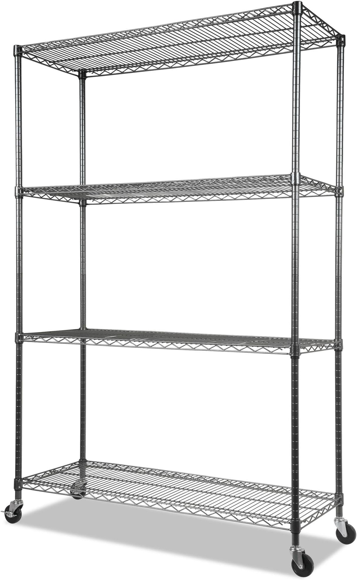 Alera Complete Wire Shelving Unit w/Caster, 48" x 18" x 72", Black Anthracite