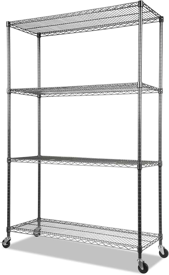Complete Wire Shelving Unit w/Caster, 48" x 18" x 72", Black Anthracite