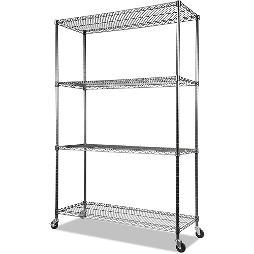 Alera Complete Wire Shelving Unit w/Caster, 48" x 18" x 72", Black Anthracite