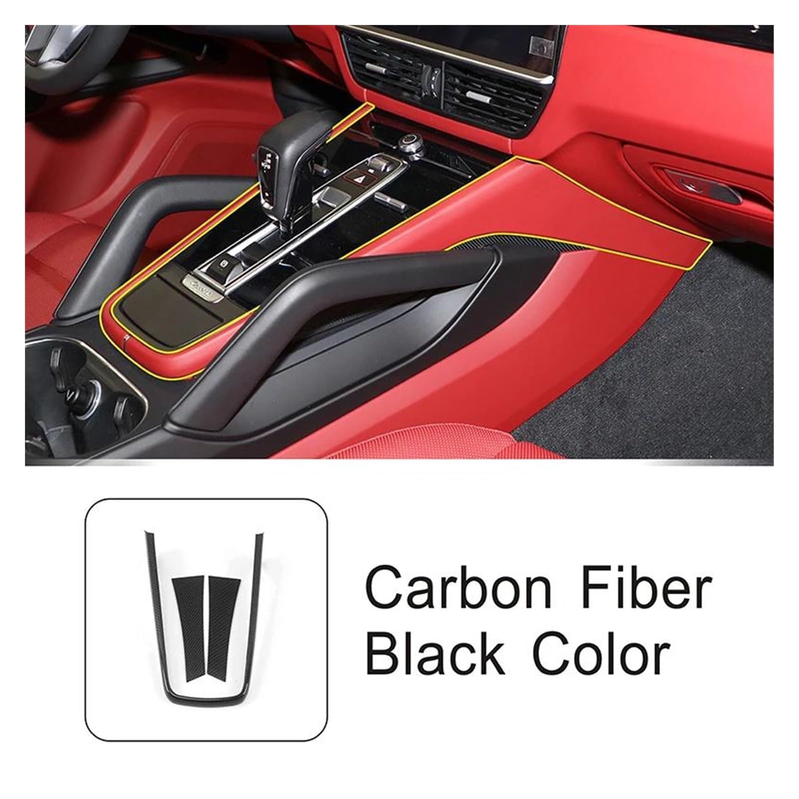 Garniture Couvercle de Panneau de Changement de Vitesse pour Voiture pour Cayenne 2018-2021,Fibre de Carbone Console Centrale IntéRieure Décoration Accessoires