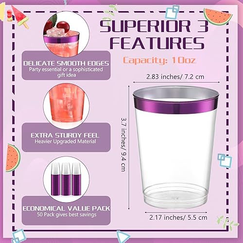 Miniatura 9 de Norme 50 vasos de plástico transparente de 10 onzas, vasos de plástico con bordes, vasos desechables elegantes para fiestas, bodas, día de Acción de