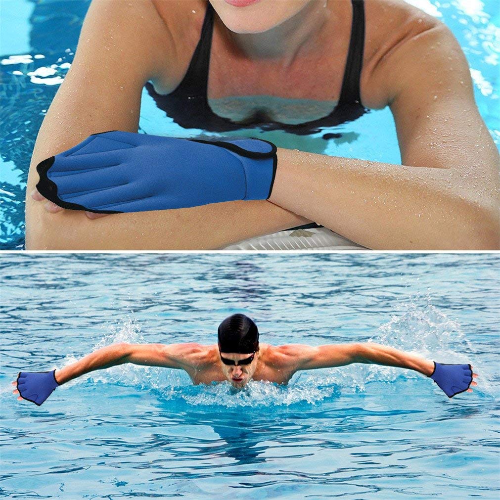 Aqua Fit Swim Training Gloves ,Flow Swimming Resistance Gloves - Webbed Gloves for Water Aerobics, Aquatic Fitness, and Swim Training (L, Blue)