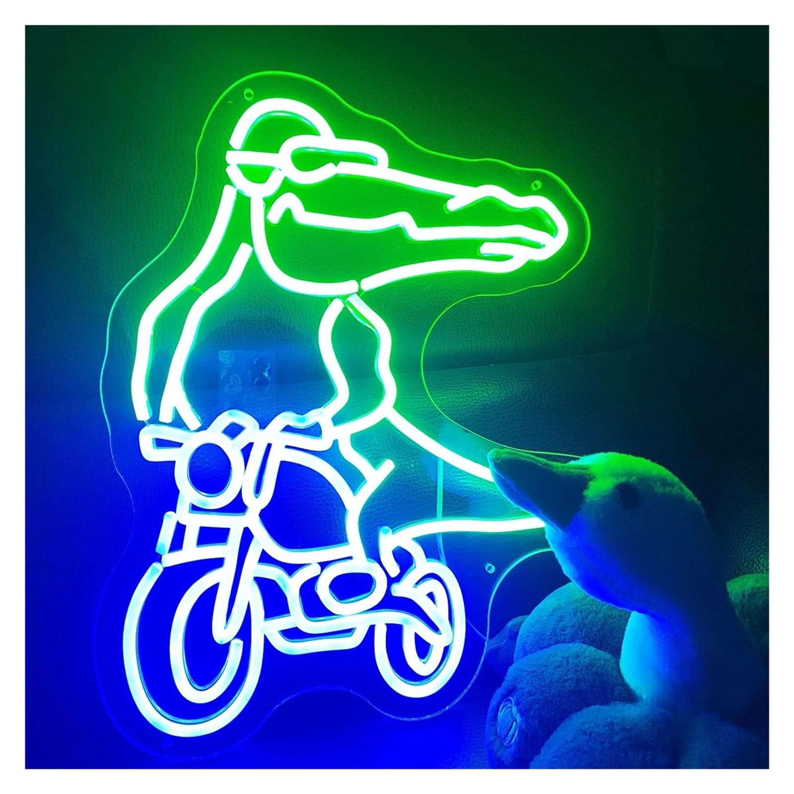 LEMST Signs Lamp Crocodile Ride Motorcycle Neon Sign Light USB Powered for Room Decoration Motorcycle Accessories Shop Party to Create The Atmosphere 38cmx44cm