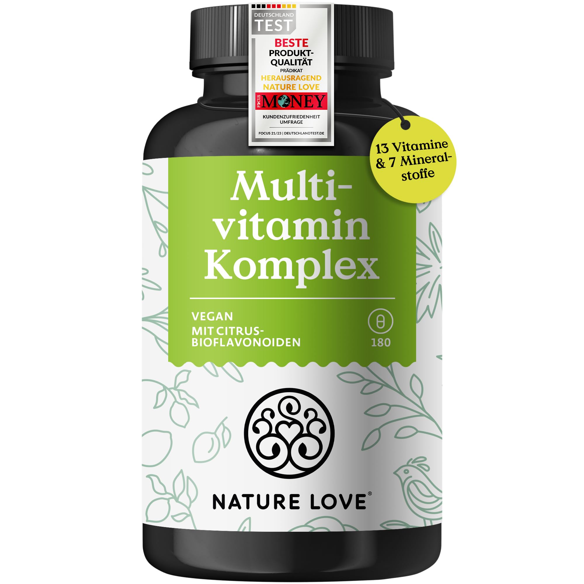 Nature Love Multivitamin Komplex – 180 vegane Kapseln – Vitamine A-Z & Mineralstoffe – mit Grünte...