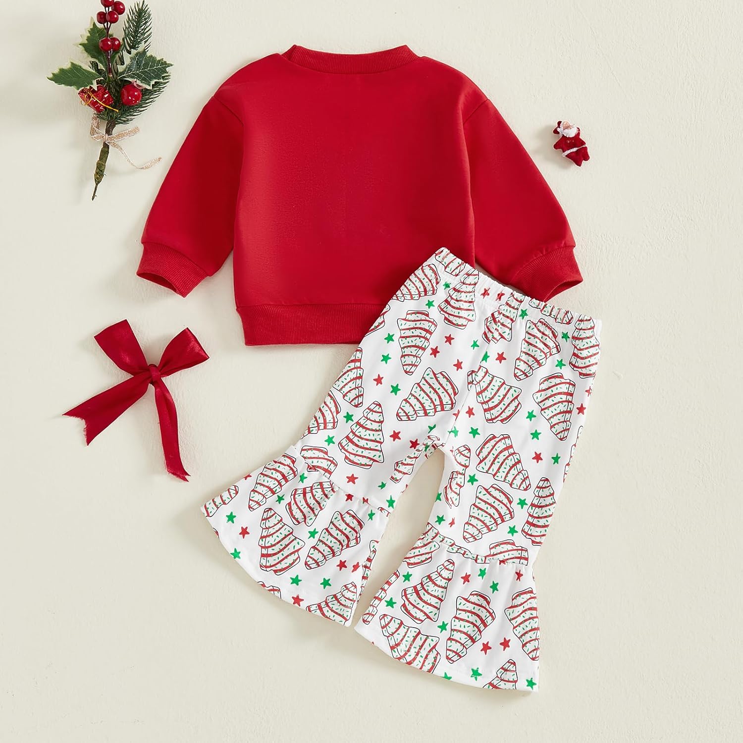 BemeyourBBs Toddler Baby Girl Christmas Outfit Pullover Sweatshirt Top Flared Pants Set Cute 2 Piece Bell Bottom Outfit - Image 5