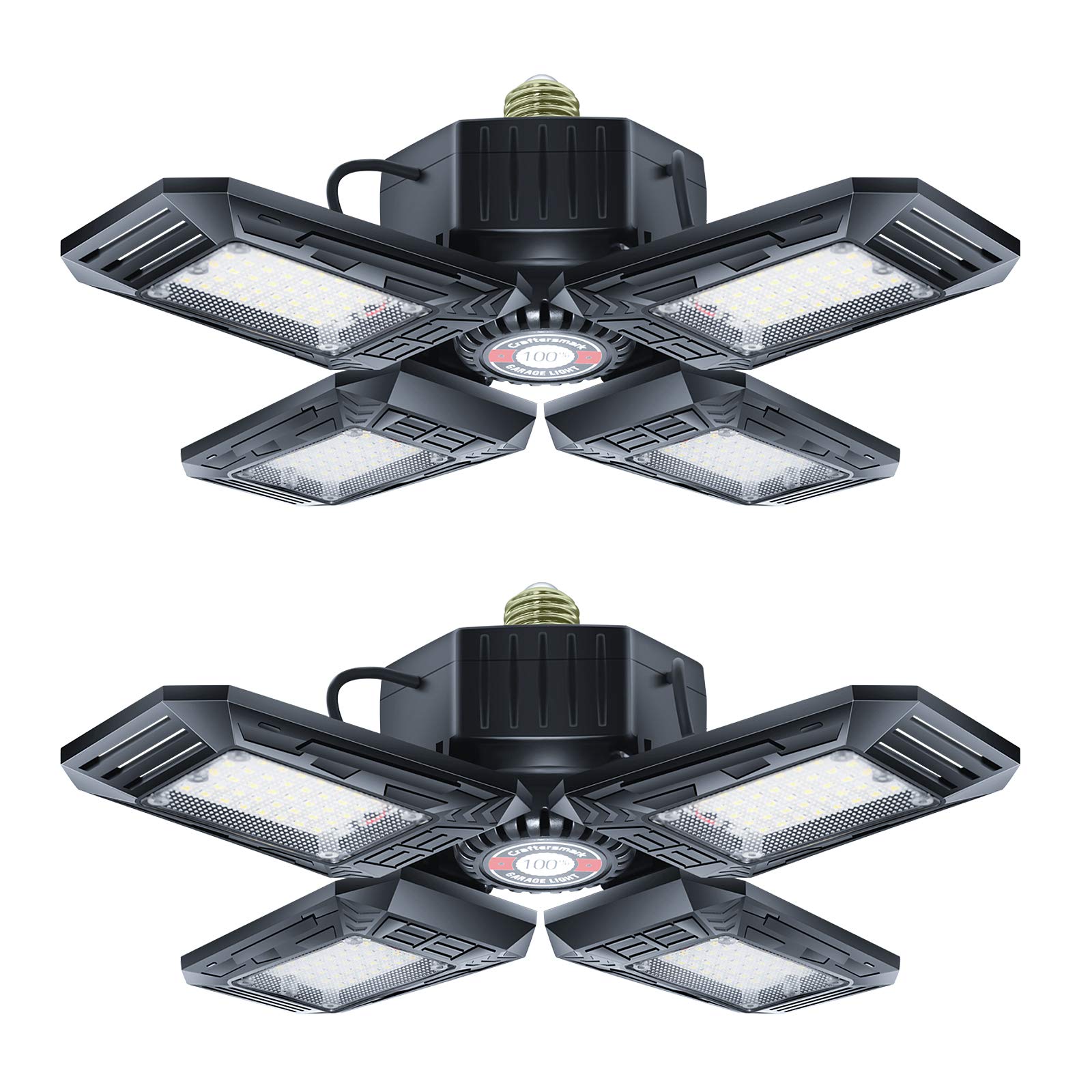 Craftersmark2 - Pack LED Garage Lights 120W - 6500K Garage Lights Ceiling LED, 12000LM Deformable LED Garage Lighting Fixture, Shop Lights for Garage, Basement, Barn, High Bay Light