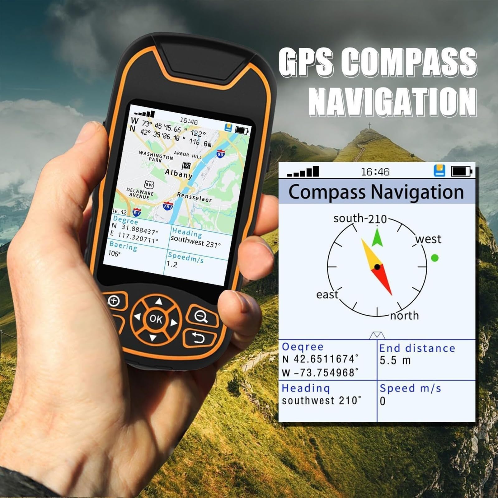 Medidor de tierra GPS de mano, herramienta de adquisición de coordenadas impermeable con pantalla de 3.2 pulgadas, 9 modos, batería de 4000 mAh para senderismo al aire libre y topografía de tierra