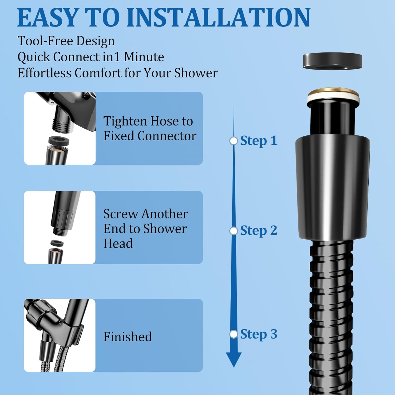 FEELSO 71 Inches Stainless Steel Shower Hose, Extra Long Replacement Hose for Handheld Shower Head with Brass Insert and Nut, Flexible and Durable Shower Hose Extension for RV and Bathroom
