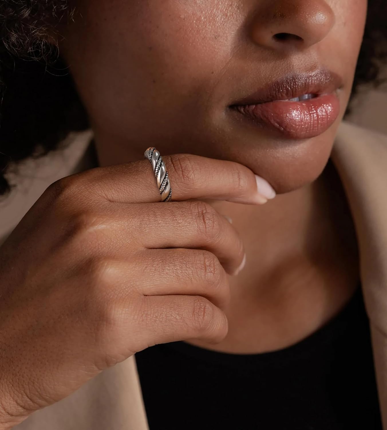 Twisted Cable Rings for Women Fashion Vintage Silver Statement Band Rings Designer Inspired Dupes Jewelry for Women Gifts for Her - Image 3