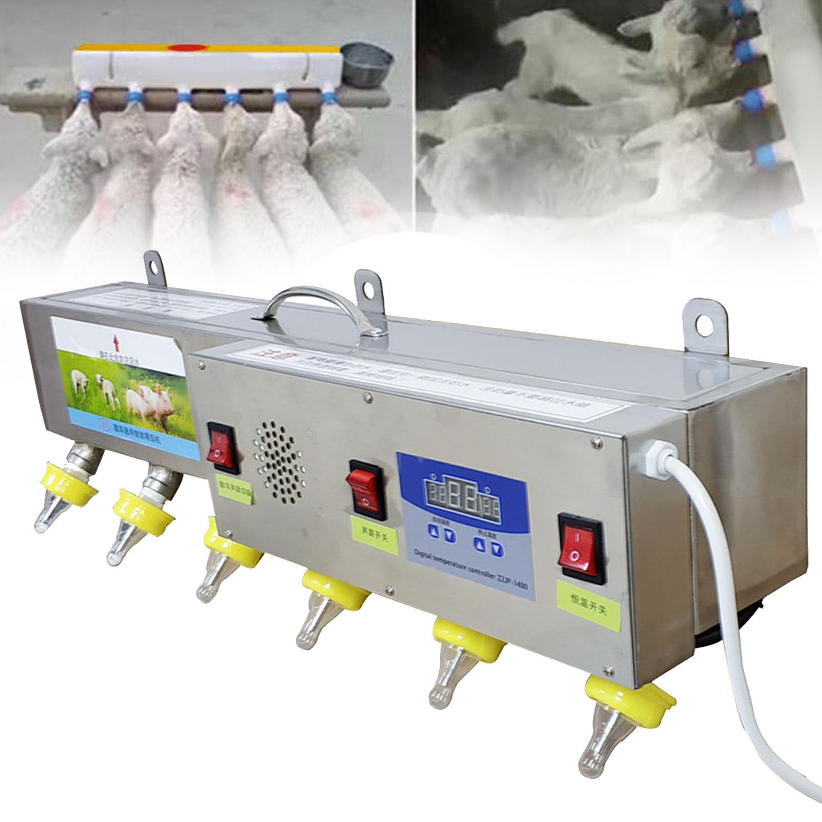 Mangiatoia per suinetti, mangiatoia per agnelli, mangiatoia a Temperatura costante in Acciaio Inossidabile, mangiatoia a 6 tettarelle Completamente Automatica con Simulazione del Suono