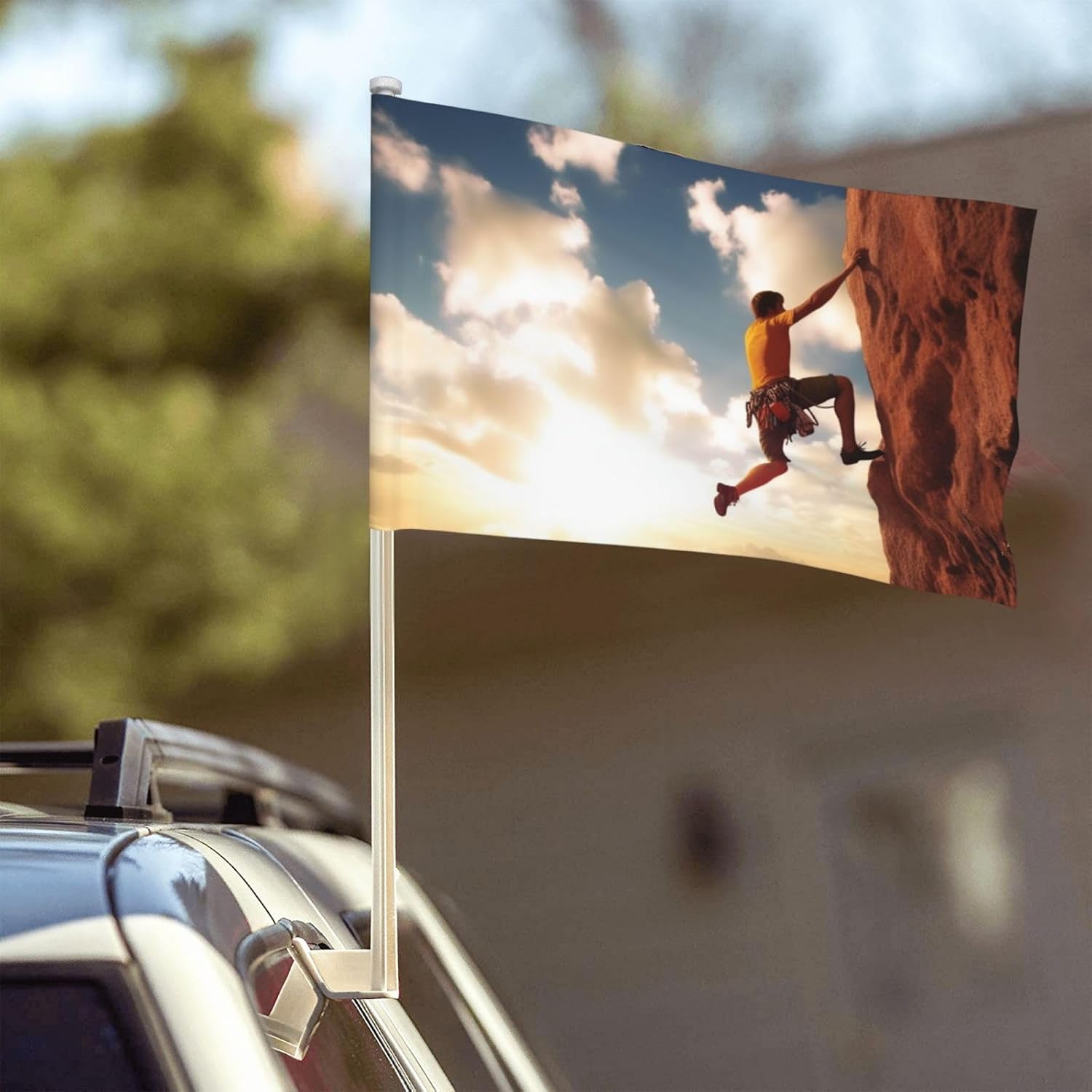 Rock Climbing Sports Small Car Flag No Fade Double Sided Car Window Clip Flag Mini Handheld Flag Banner Personalized Car Vehicle Flag 12"X18" For Car Truck Suv