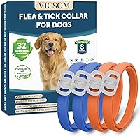 VICSOM Dog Flea & Tick Collar 4 Pack - Waterproof, Adjustable 32-Month Protection for Puppies & Dogs, Blue/Orange