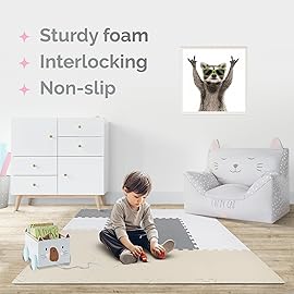 TOYVELT Foam Puzzle Floor Mat for Kids 12x12-16 Interlocking Play Mat Tiles with Colors - Educational Large Puzzle Foam Floor Tiles for Crawling, Non-Toxic - Cream-Gray-Beige