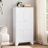 Vista 14 de Yizosh Armario de almacenamiento de metal con 2 puertas y 4 estantes ajustables, 61 pulgadas, color blanco, despensa de cocina, 5 niveles de alto