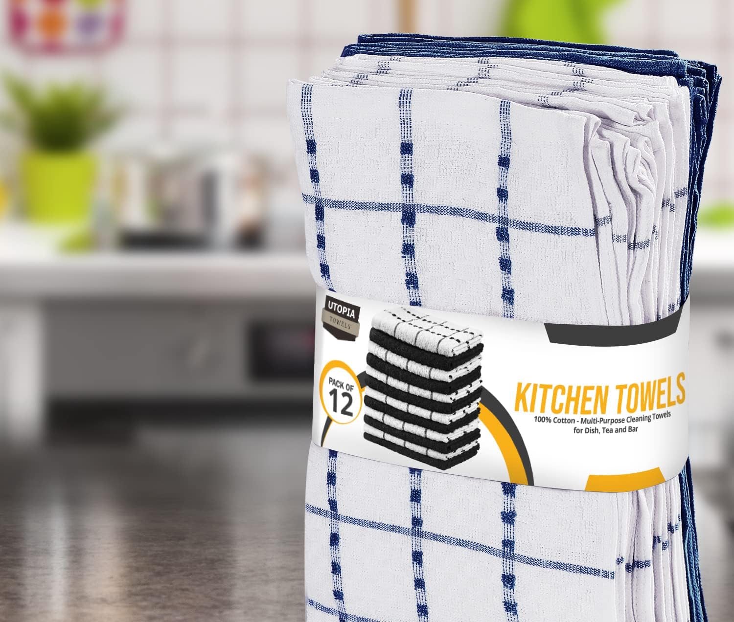 Utopia Towels - Kitchen Towels 12 Pack, 15 x 25 Inches, 100% Ring Spun Cotton Super Soft and Absorbent Linen Dish, Tea and Bar Towels Set, Navy