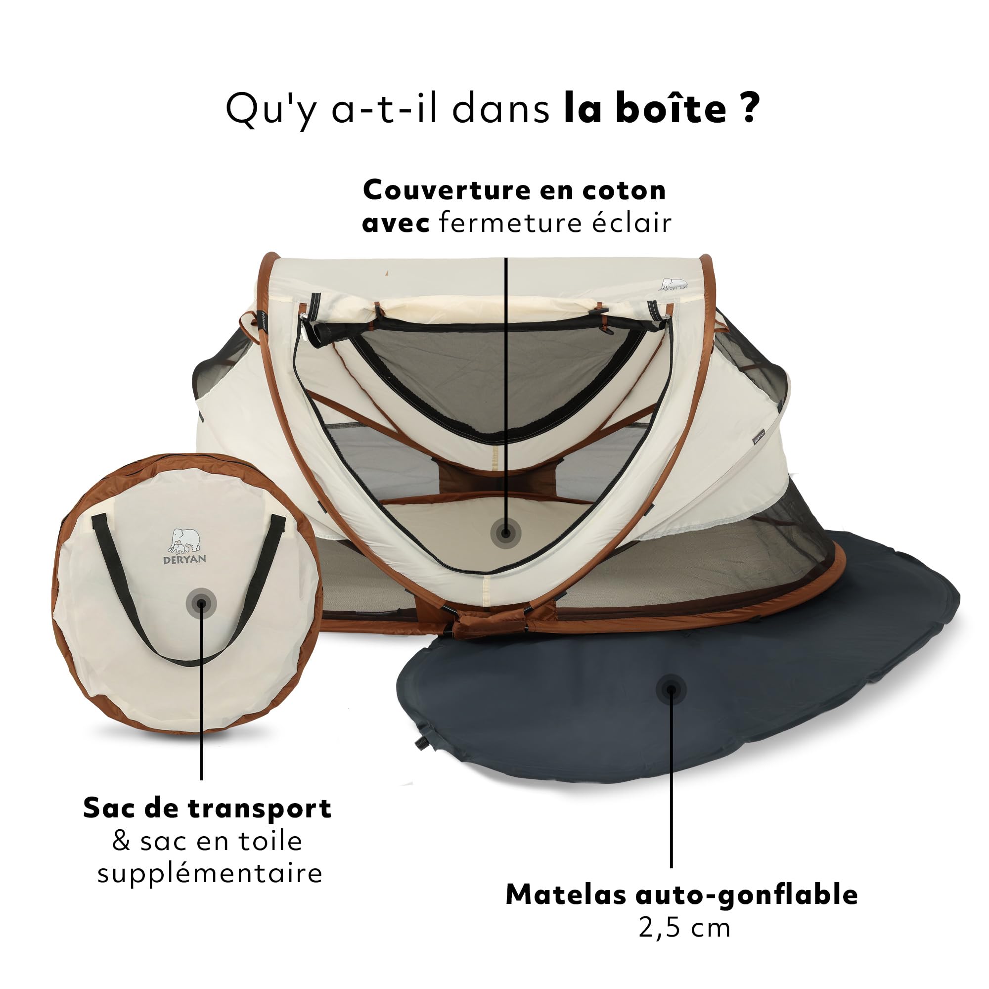 Deryan Lit de Voyage pour Petits Enfants avec Matelas, Lit bébé de la Naissance Jusqu’à 4,5 Ans, Pop Up Tente pour Bébé Montée en 2 Secondes, Moustiquaire & Sac de Voyage Inclus, Facile à Plier, Sable