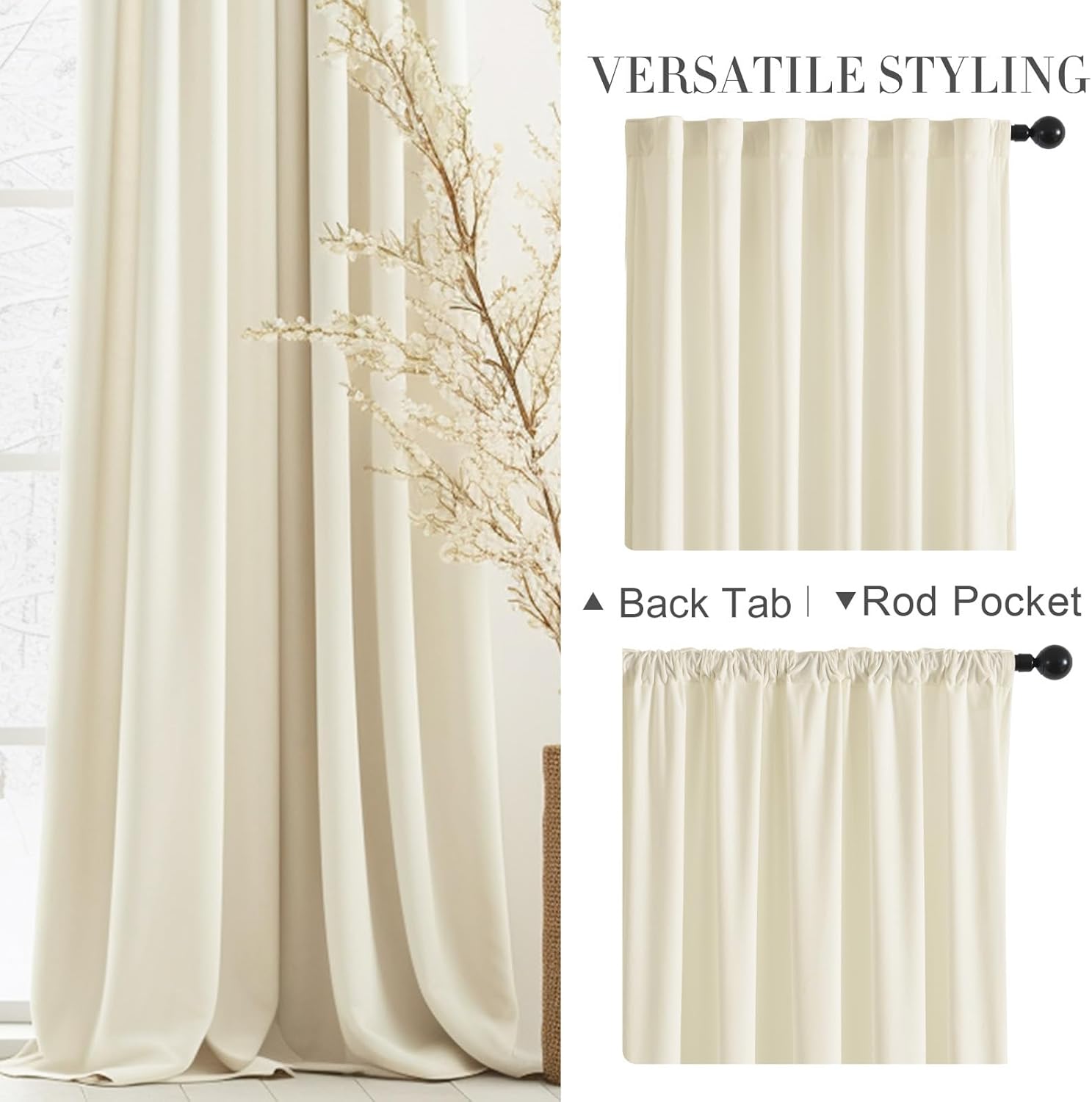 jinchan Velvet Light Filtering Curtains for Living Room, Luxury Super Soft Privacy Curtains 108 Inch Long for Bedroom, Stylish Extra Long Drapes, Rod Pocket Back Tab Window Treatments, 2 Panels Ivory