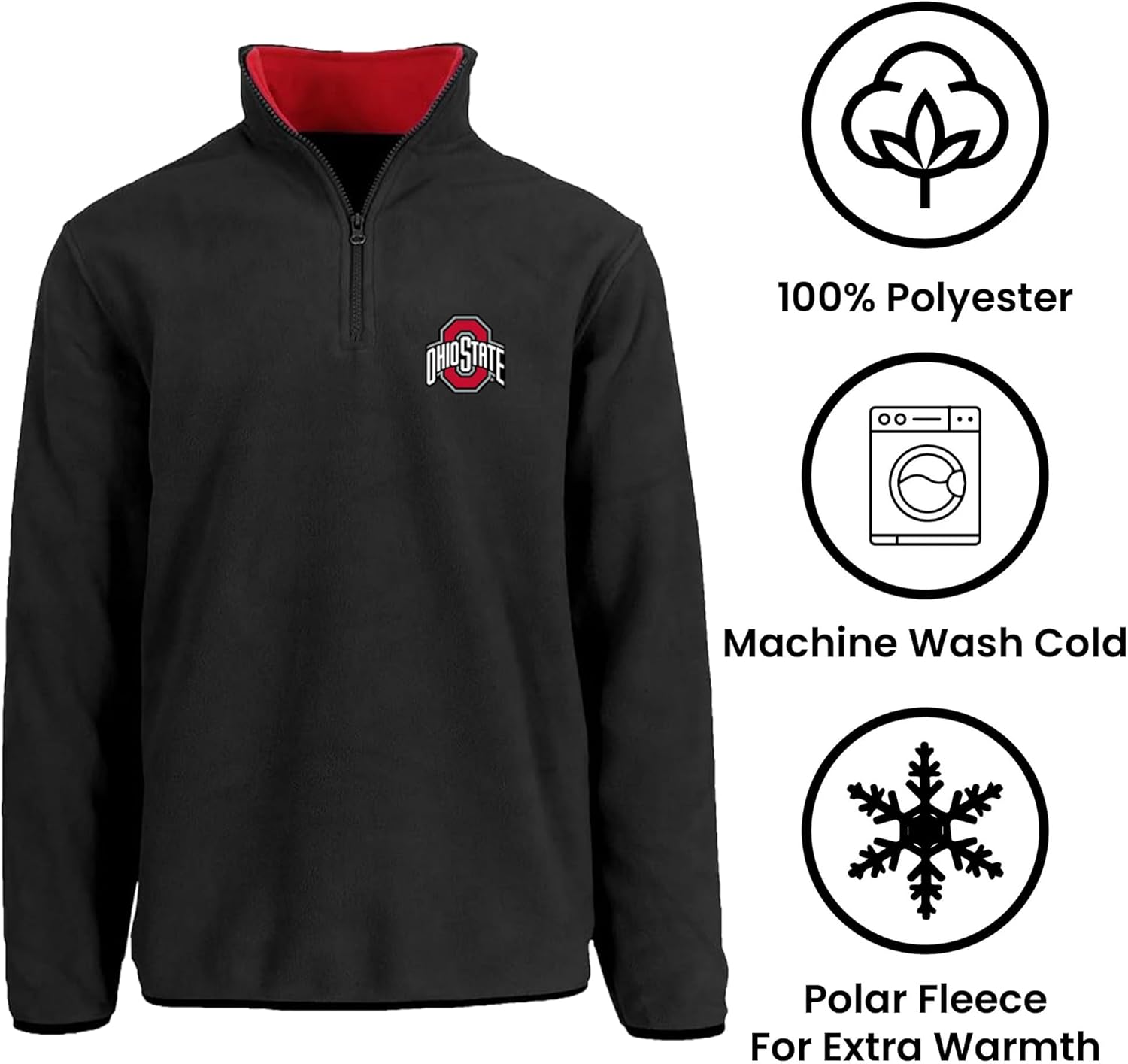 JH DESIGN Men's Ohio State Buckeyes Quarter Zip Fleece Pullover Long Sleeve SweatShirt