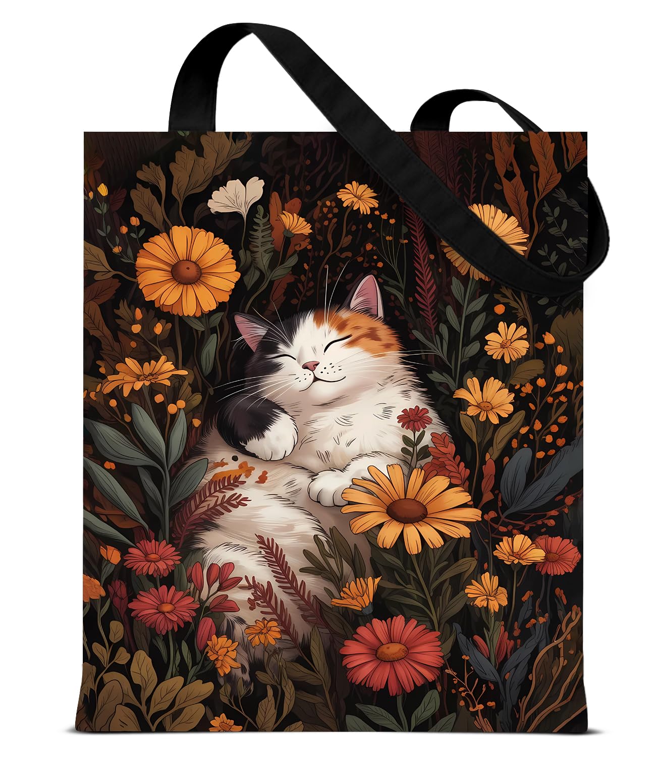 Cute Cat Canvas Tote Bag for Women， Aesthetic Reusable Shoulder Bag for Shopping Travel Work