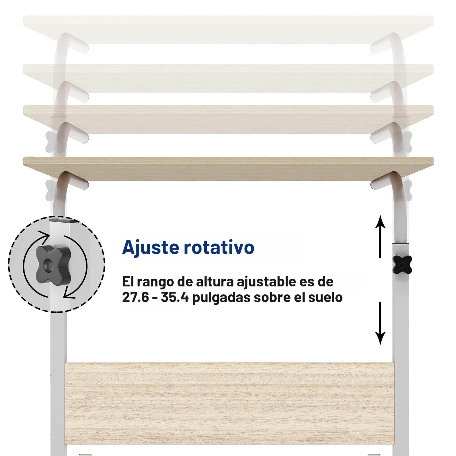 SogesHome Mesa Auxiliar Regulable, Mesa Ajustable con Ruedas Escritorio para Ordenador Portátil para Cama, Sofá, Hospital, Enfermería, Lectura, Comidas 60 x 40 x (71-90) cm