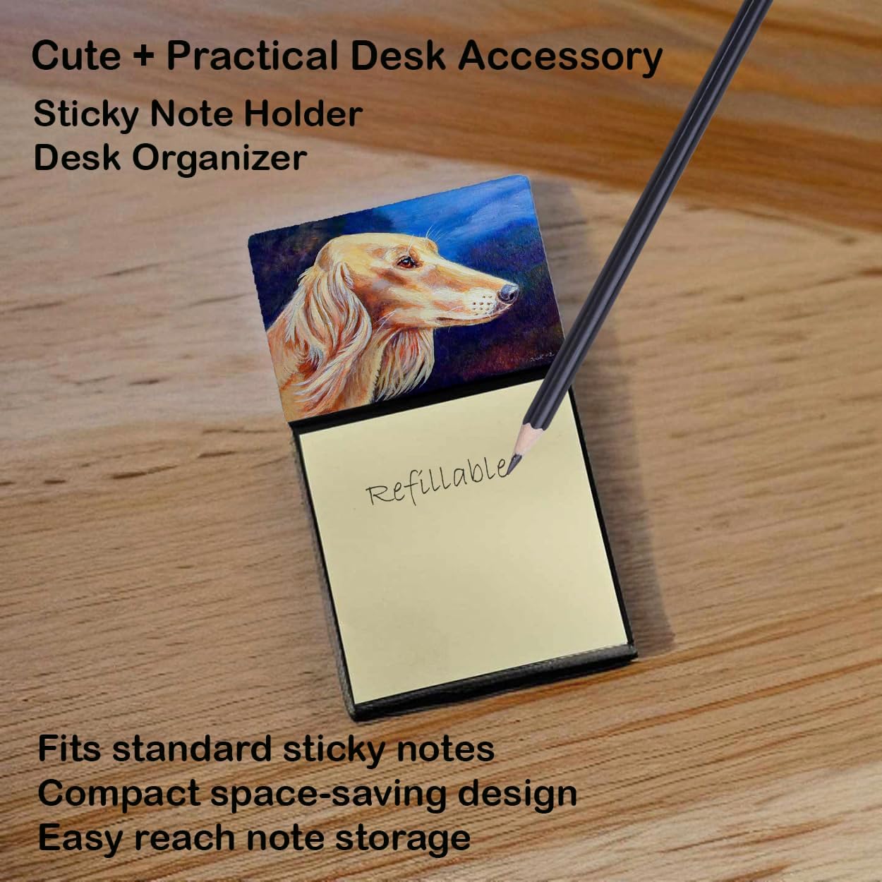 Caroline's Treasures Saluki Refillable Sticky Note Holder or Postit Note Dispenser, 3.25 by 5.5", Multicolor image 2