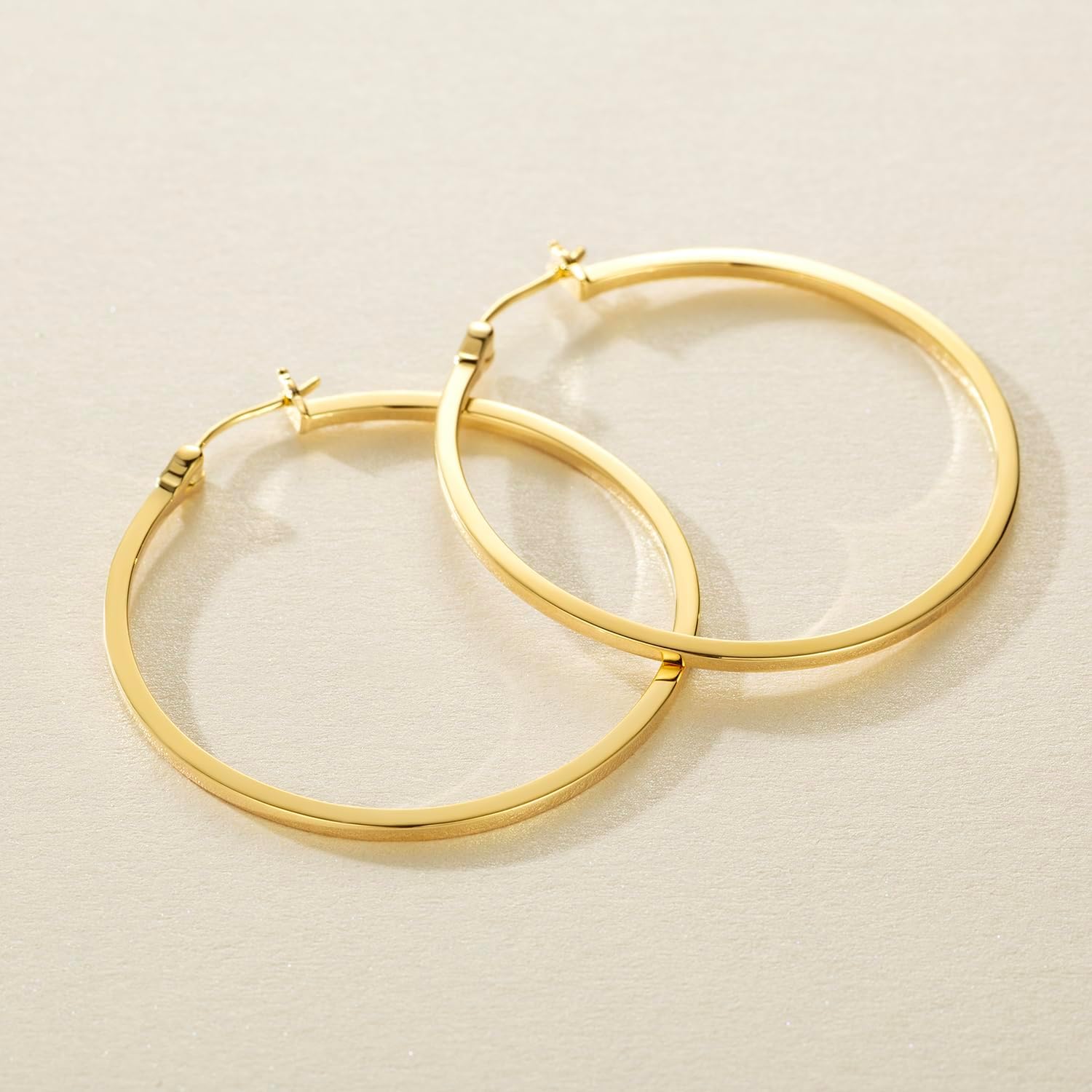 14K Gold Hoop Earrings for Women Large Gold Hoop Earrings Round Square-edge 14K Hoops Earring Womens Earring 40MM - Image 6