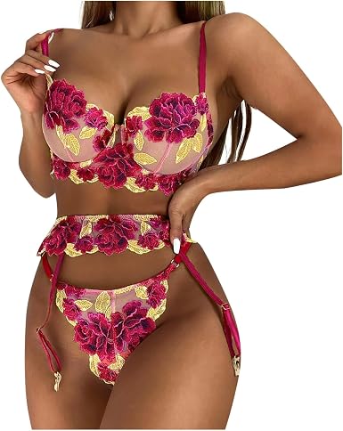 Lenceria Mujer Sexy Traje De Dos Piezas De Ropa Interior Transparente Con  Encaje Bordado Sexy Para Mujer: Amazon.es: Ropa