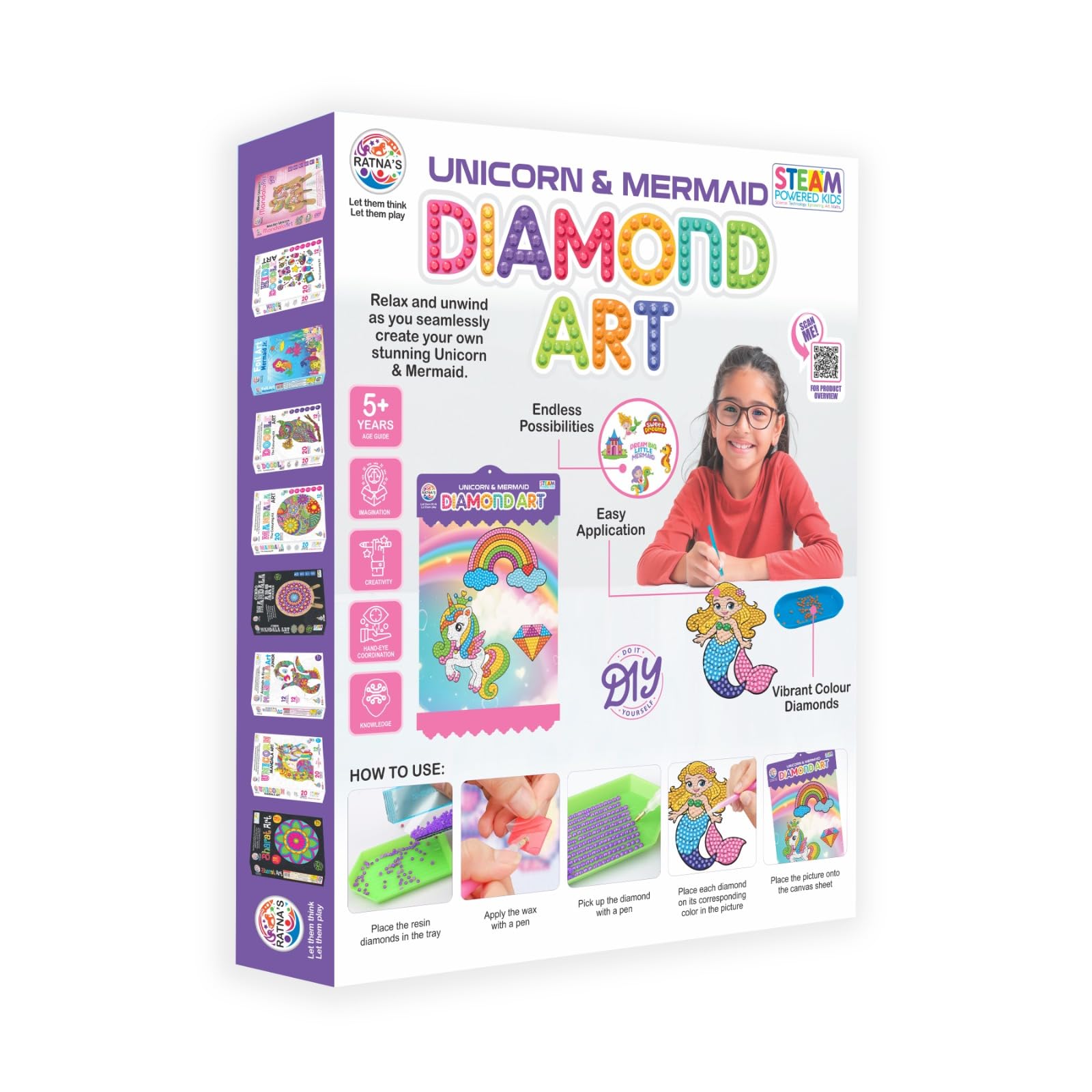 BKDT Marketing Unicorn & Mermaid Diamond Art DIY Kit with Hanging Frames, Diamond Painting Kit for Kids Ages 5+ Years, Vibrant Colour Diamonds, Easy Application, Art and Crafts for Kids- Raksha Bandhan Gifts - Image 4 thumbnail