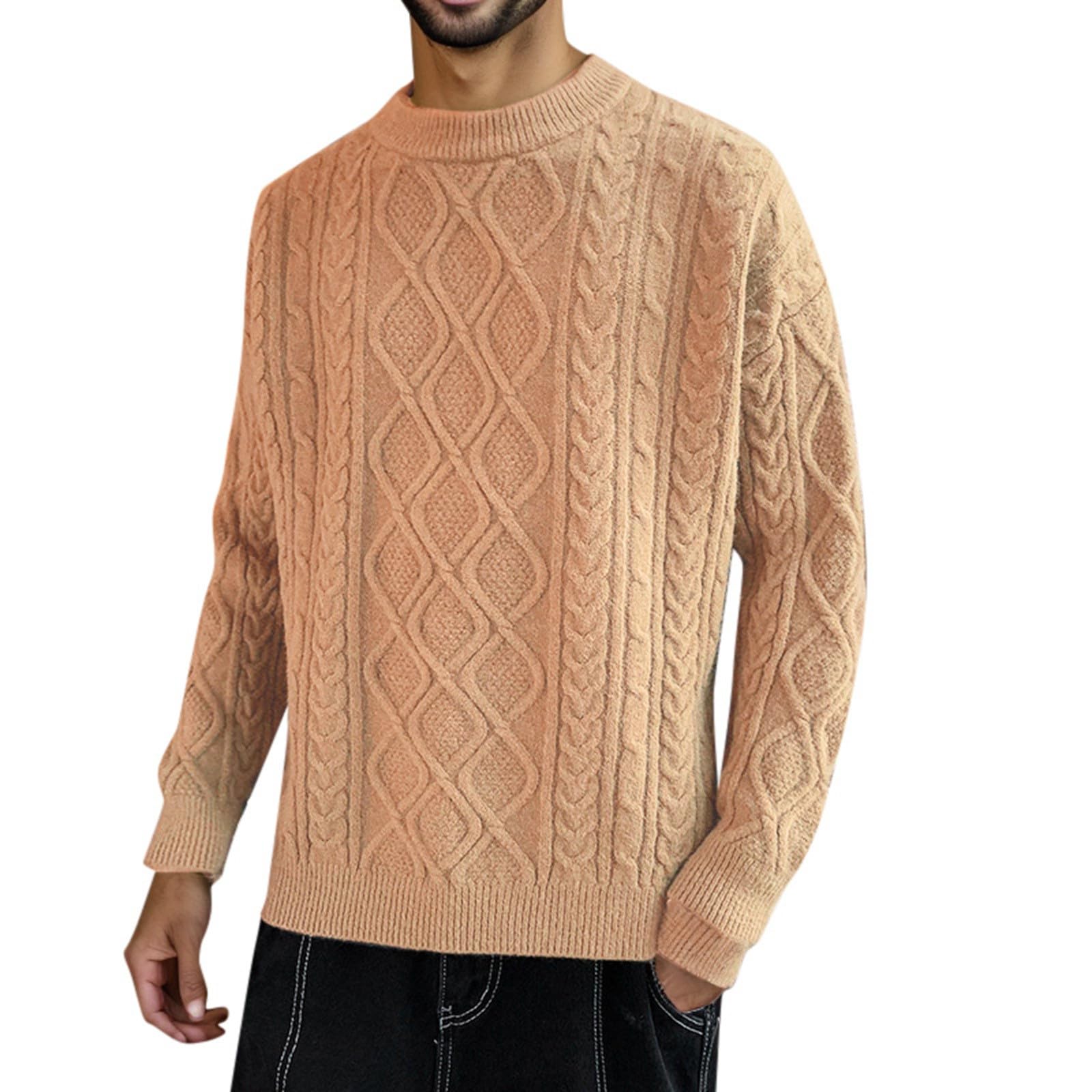 Generisch Jersey de punto fino para hombre, cuello redondo, jersey de invierno, peso pesado, capa base cálida, cuello redondo, suéter con dobladillo acanalado