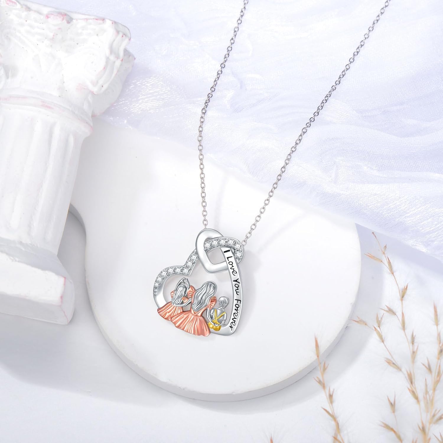 Dorunmo Mother and 1/2/3 Daughters/Son Necklace 925 Sterling Silver Mom Necklace Sisters Jewelry Heart Pendant Christmas Jewelry for Women - Image 3