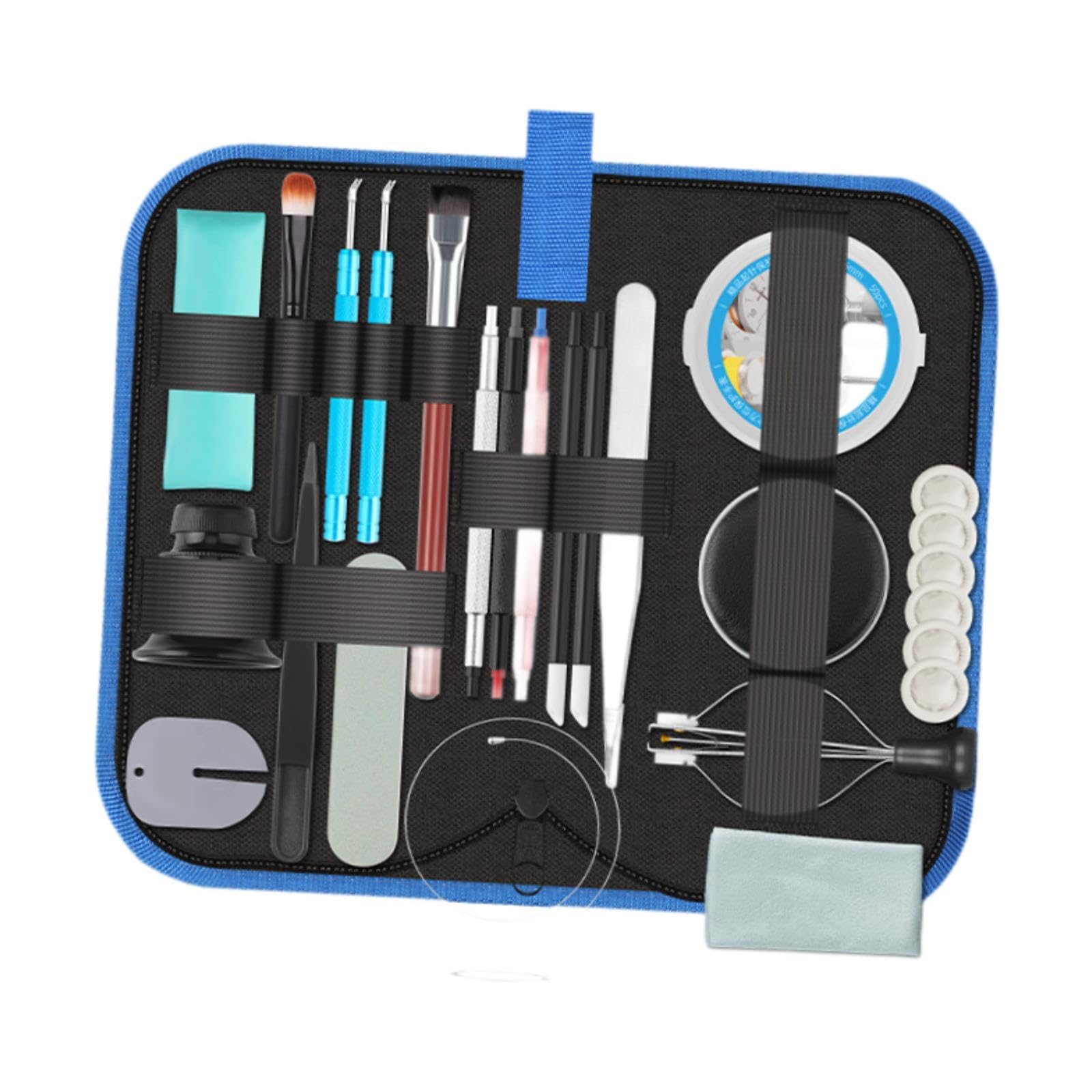 Kit de Reparación de Relojes con Estuche de Transporte, Paño de Limpieza para Relojes, Suministros Portátiles para Reparación de Relojes, Juego de Rep