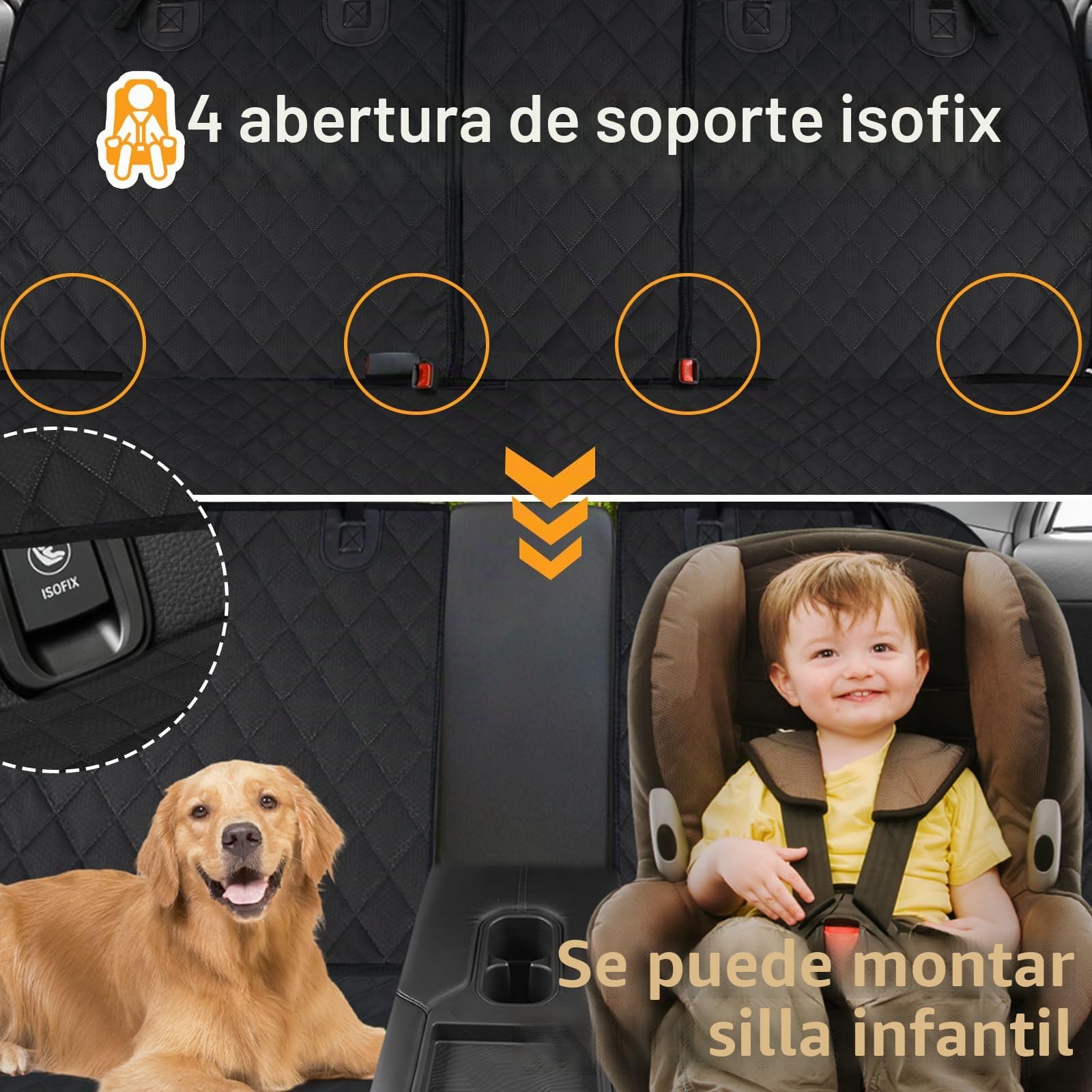 Manta para asiento trasero de coche para perros, con Isofix y protección universal (135 x 120 cm), impermeable, antideslizante, resistente a arañazos