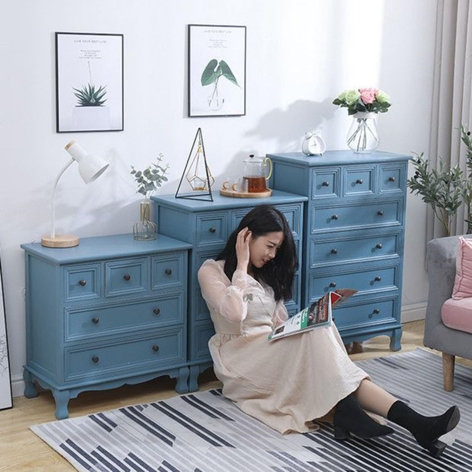 Cómoda, Cajonera con 6 Cajones Organizador Versátil Comoda de Madera Maciza Dormitorio Armario De Almacenamiento Mueble para Ropa No Requiere Ensamblaje ara Recibidor Salón C,80 * 35 * 60CM