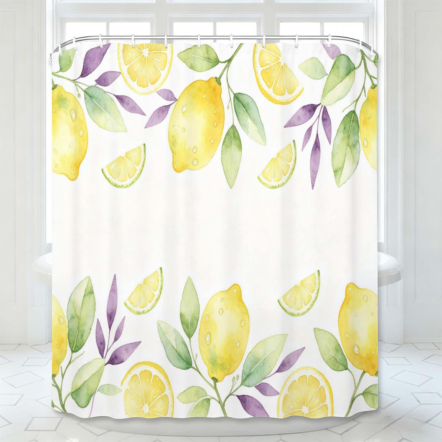Rideau de Douche Anti Moisissure Citron, Rideau de Bain Citron 3D Rideaux de Douche en Polyester, Imperméable, Lavable en Machine, avec Crochets, 300 x 200 cm 1584-YLP
