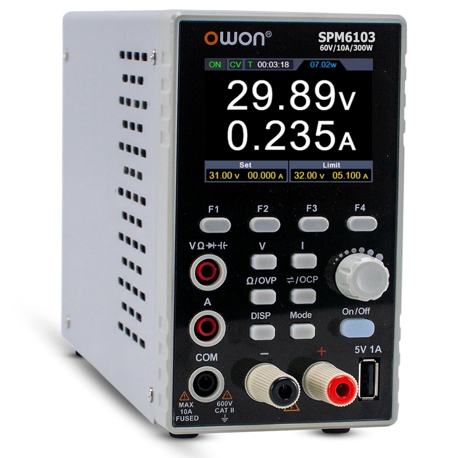 DC Power Supply Multimeter, 60V 10A 300W Adjustable Switching Power Suupply, 2 in 1 Function with Digital Multimeter OWON SPM 6103