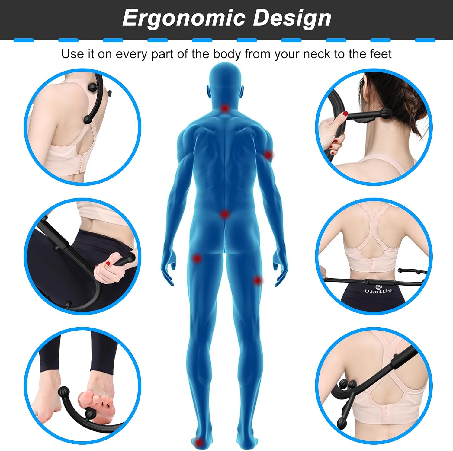 Back and Neck Massager - Massage Trigger Point Cane,Self Massage Tool,Handheld Back,Neck,Shoulder,Leg and Feet Massager Rod,Muscle Release Tool,Birthday Gifts for Women/Men(Black)