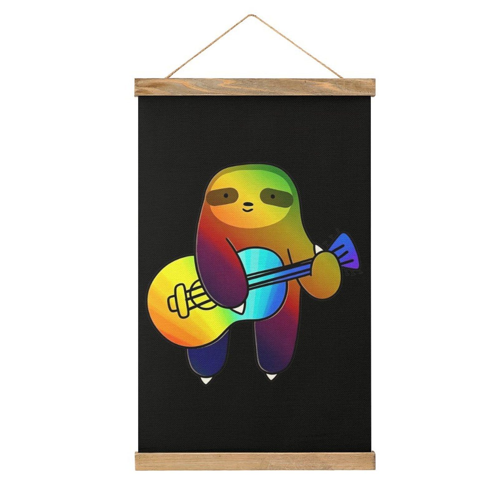 CGSBNGHA Guitar Sloth Rainbow Love Music Wall Art Prints Linen Hanging Painting Scroll Paintings Pictures Decor for Home