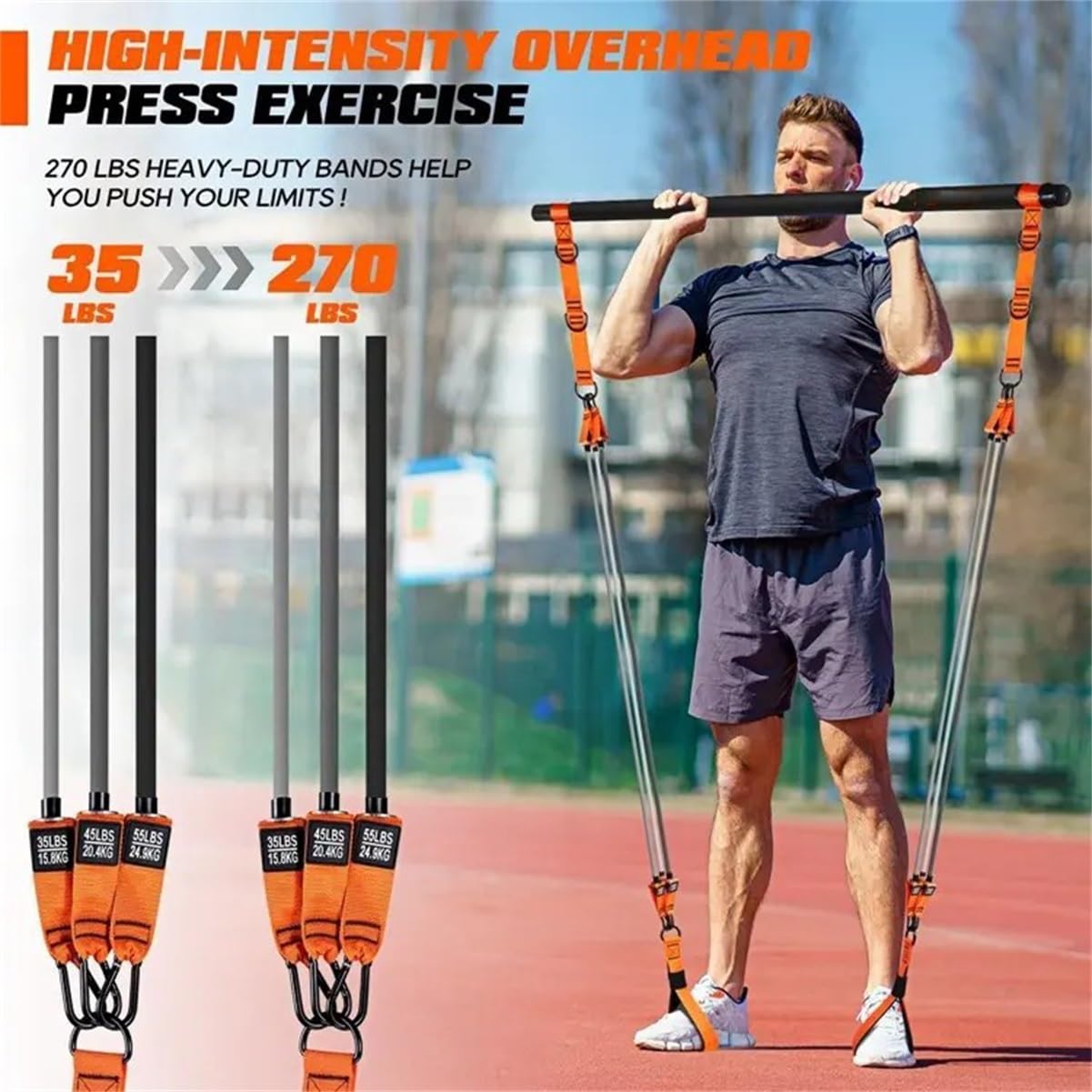 Pilates Stange mit Widerstandsbänder Fitness Set Zuhause | 20-200lbs einstellbar, 3-teilig tragbar, rutschfester Griff, Yoga Krafttraining, Damen Herren