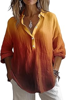 Generic Women\'s Gradient Long Sleeve Button Down Shirt, Boho Summer Blouse, Relaxed Fit
