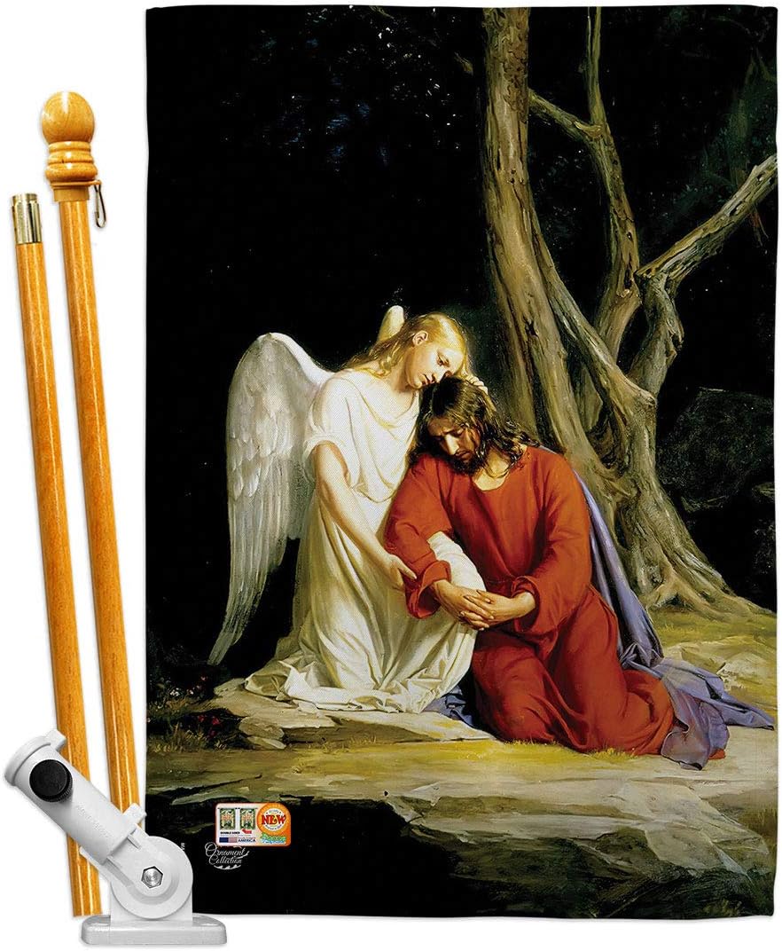 Agony in The Garden House Flag Dowel Set Religious Faith Hope Grace Peace Dove Christian Religion Easter Small Decorative Gift Yard Banner Made USA 28 X 40