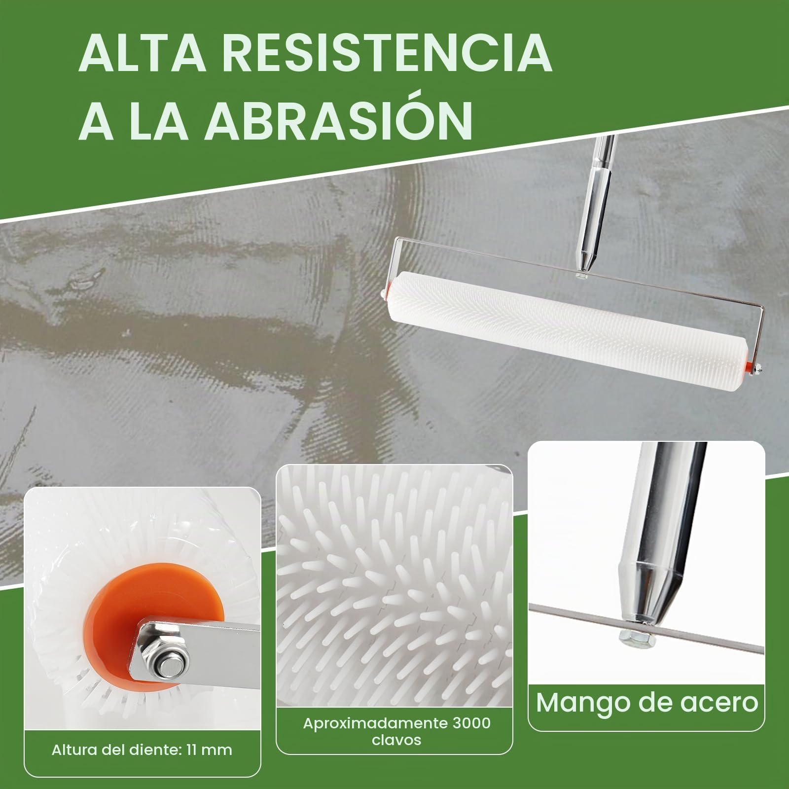 Kit de Herramientas de Autonivelación de Cemento, con Rodillo de Púas Autonivelante 11 mm, Zapatos con Puntas de Pisos 30 mm, Rasqueta de Gran Superficie, Pértiga Telescópica de 160 cm