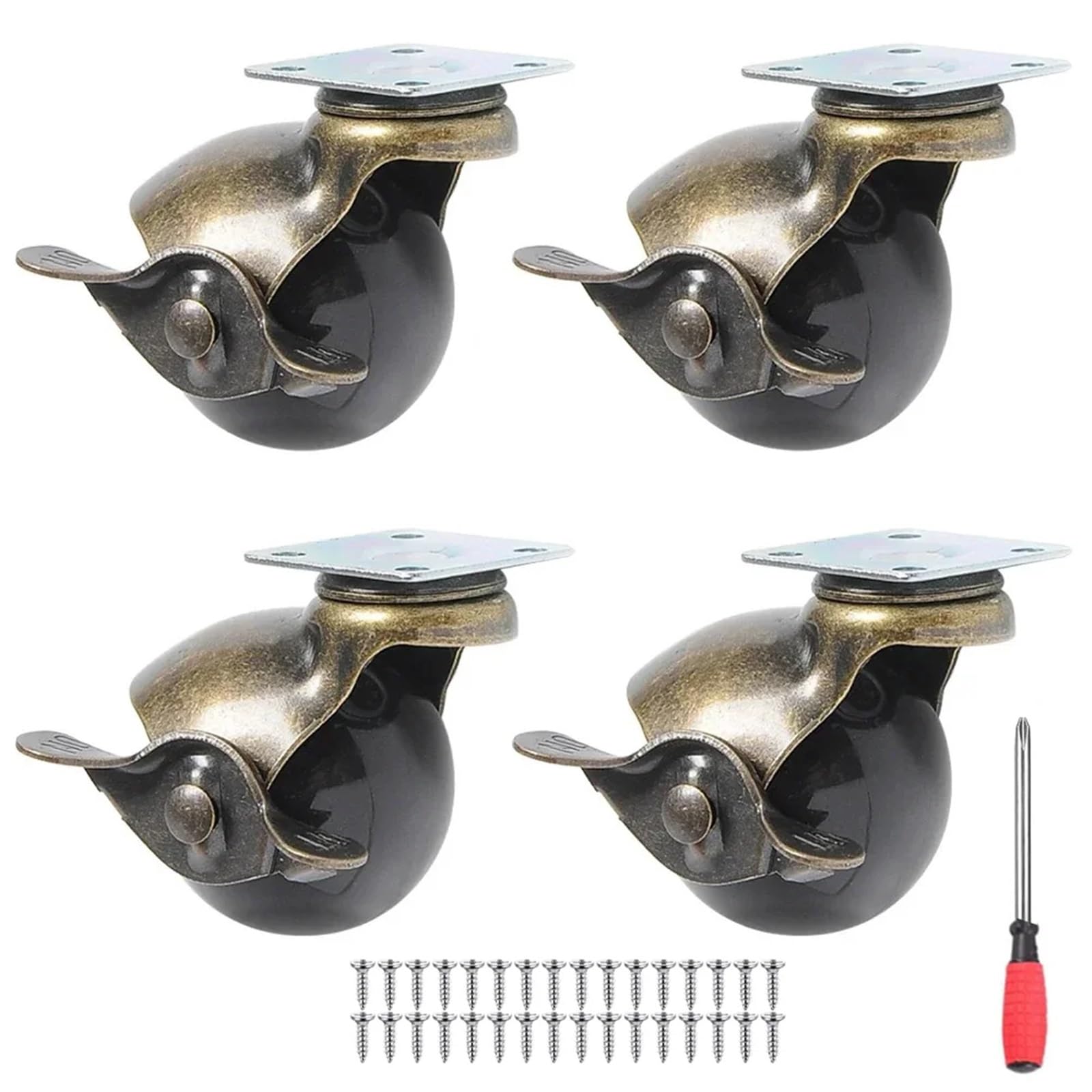 4 ruote girevoli a sfera da 1,5/2 pollici con freno in bronzo e gomma for sedia ufficio divano(2 inch combo)
