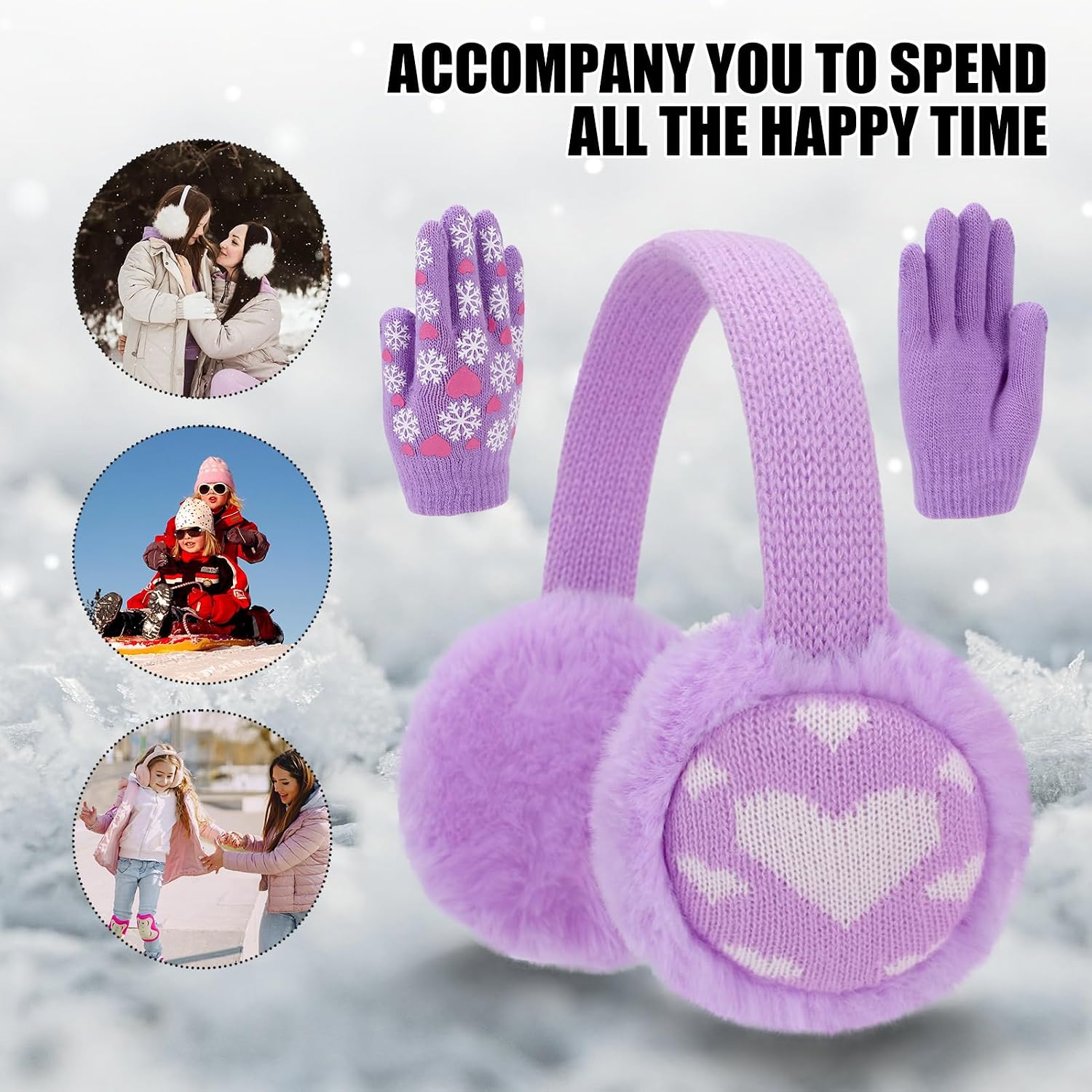 Ear Muffs for Kids Winter Warm Earmuffs with Gloves Kids Ear Warmer and Knit Gloves Set for Boys & Girls