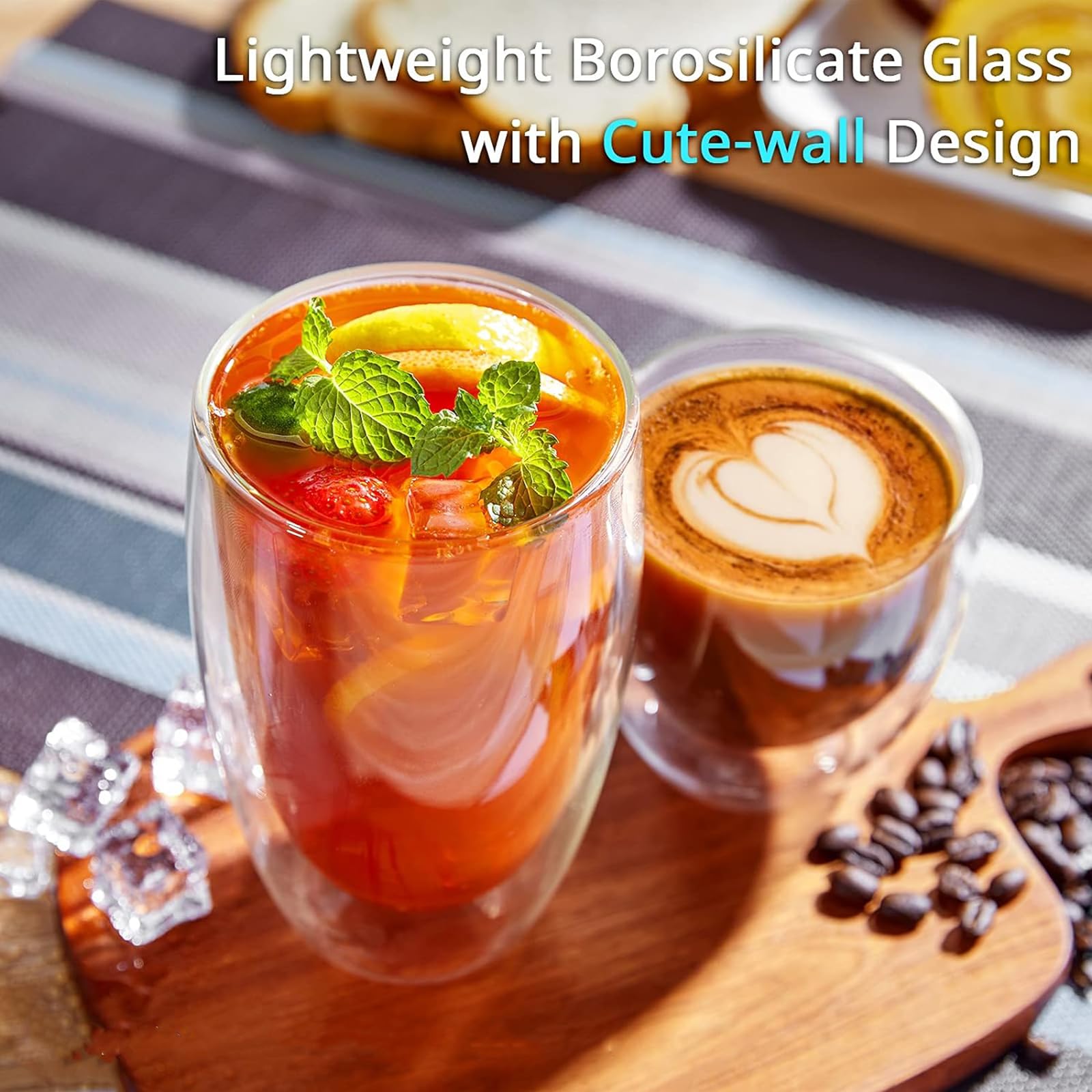 4 Stück Doppelwandige Kaffeegläser 450ML, Latte Macchiato Gläser Schwebeeffekt, Cappuccino Tassen aus Borosilikatglas, Thermogläser für Latte Tee jedes Getränk
